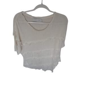 IRO Jeans Women’s Distressed White Tee Shirt XS Raw Hem Frayed Top